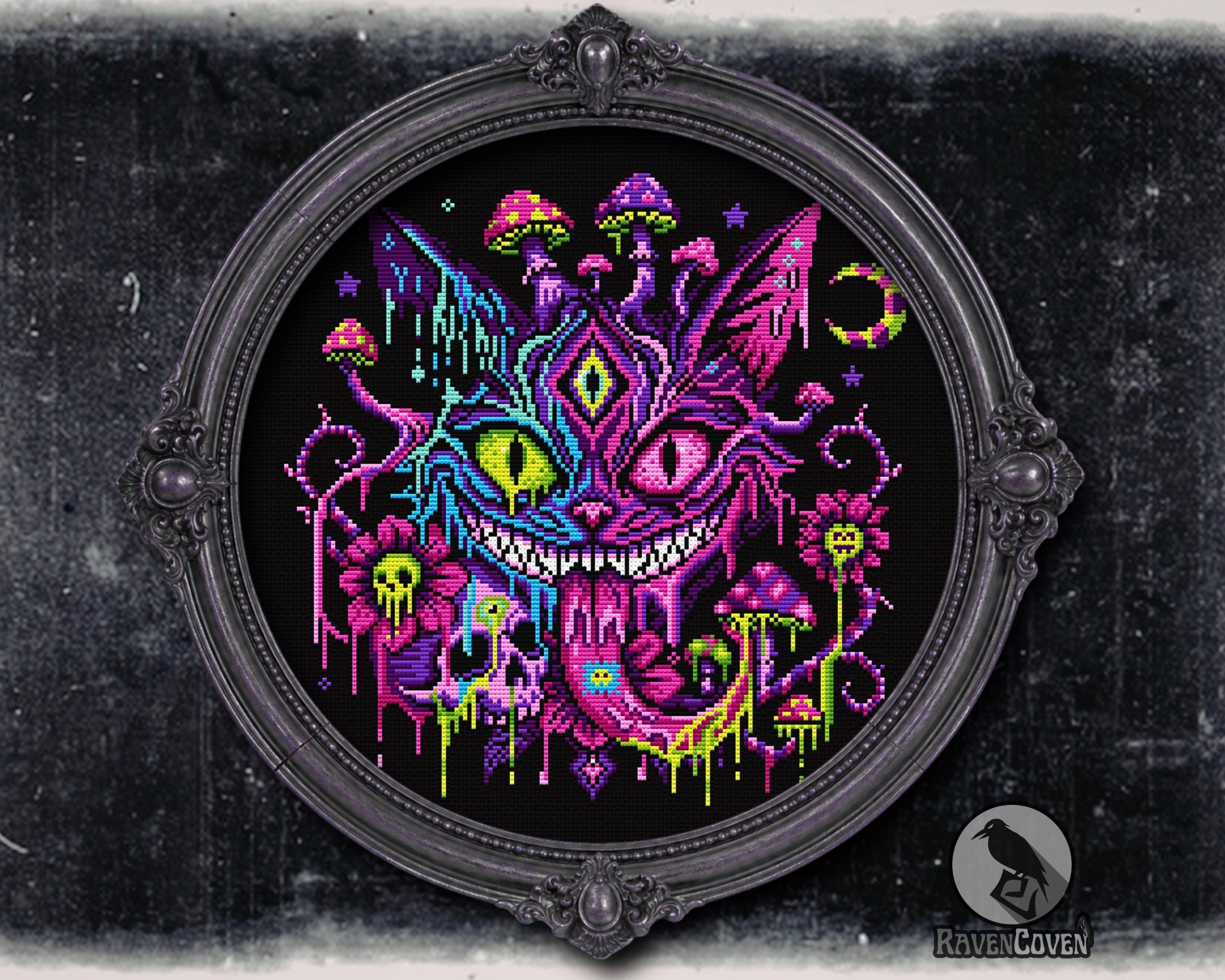 Psychedelic Cheshire Cat Cross Stitch Pattern - Image 6