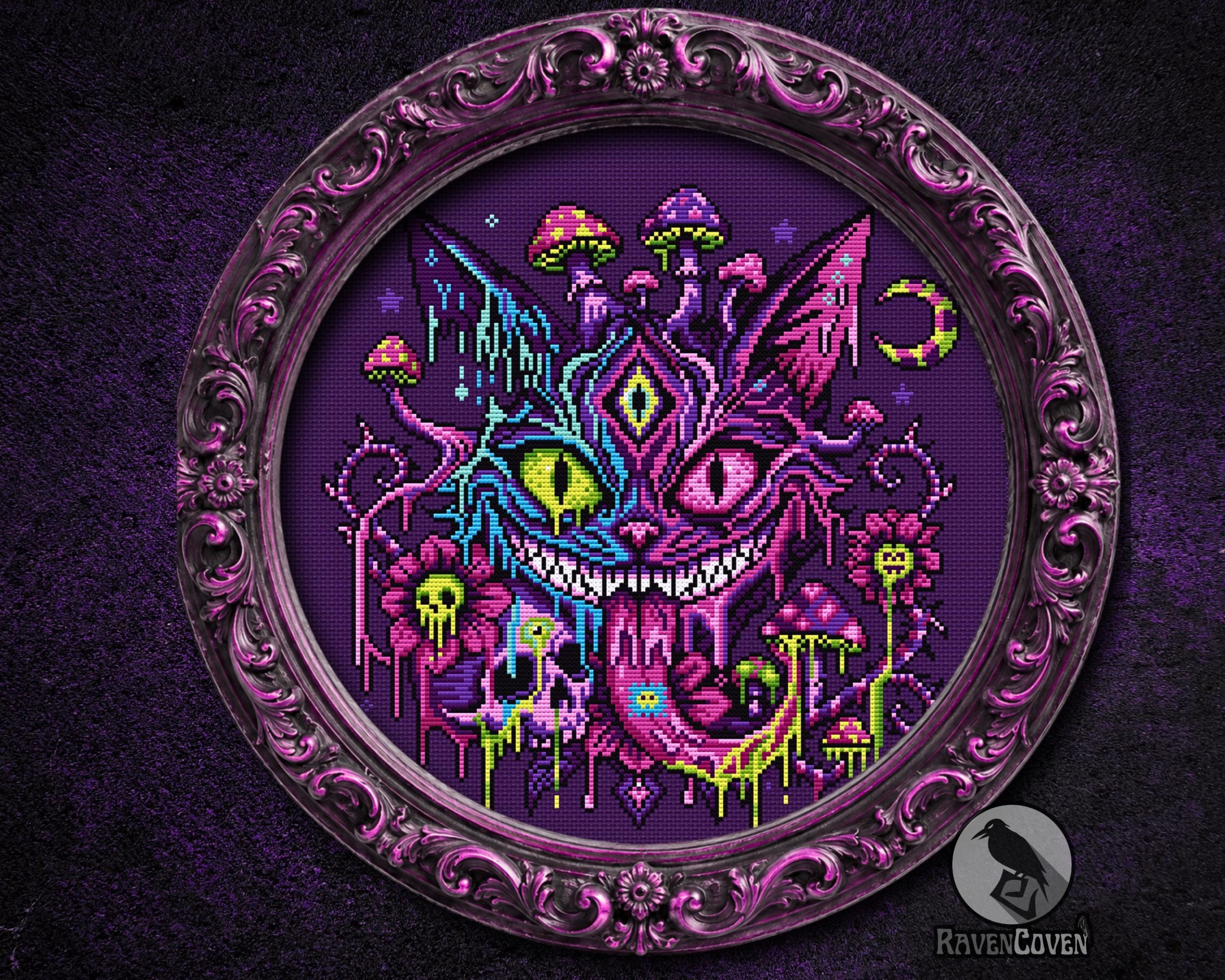 Psychedelic Cheshire Cat Cross Stitch Pattern - Image 5