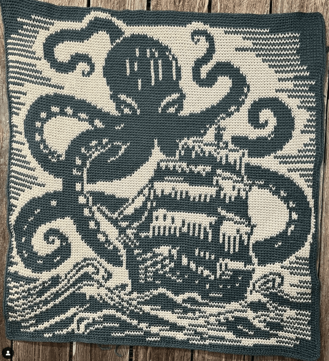 Woodcut Kraken Cross Stitch Pattern 2 