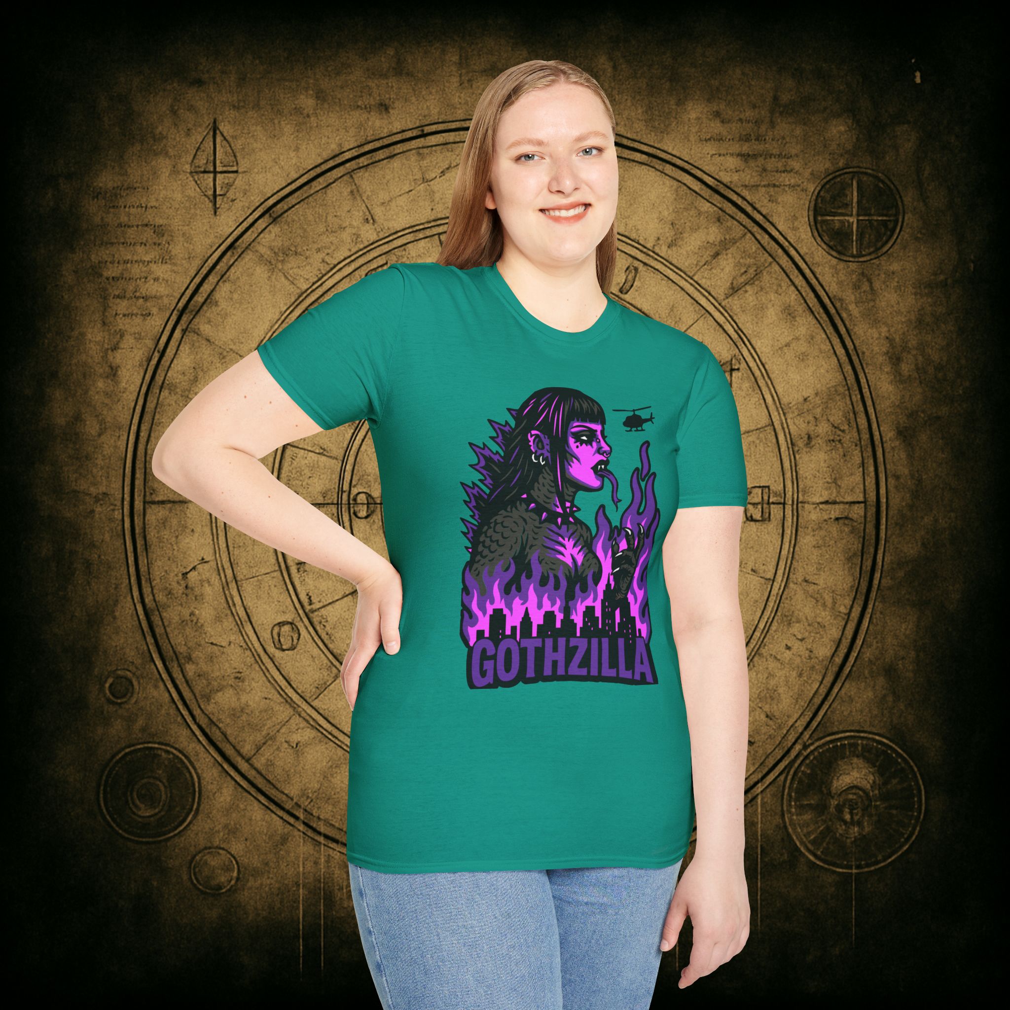 Gothzilla (Purple) Unisex T-Shirt - Image 50