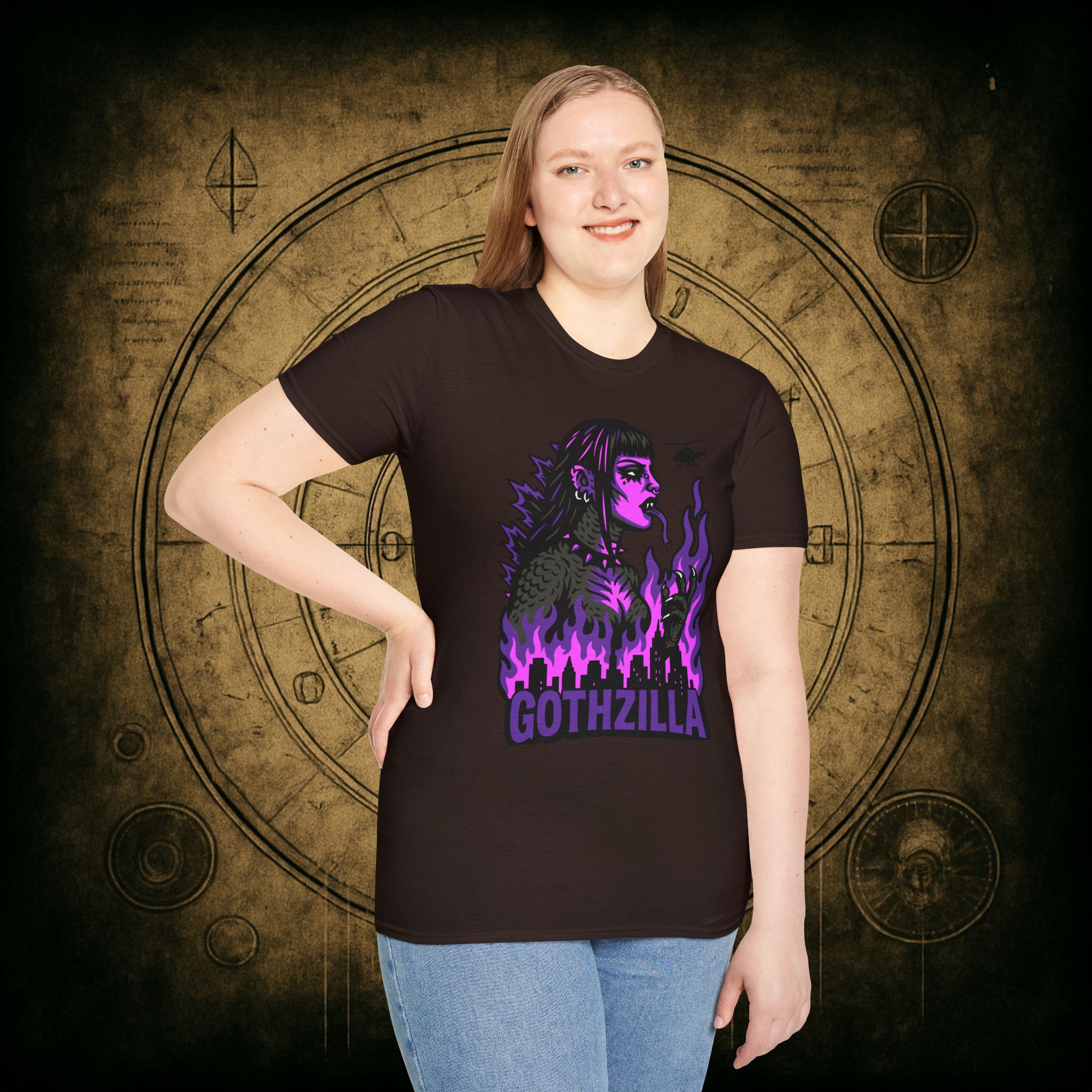 Gothzilla (Purple) Unisex T-Shirt - Image 40
