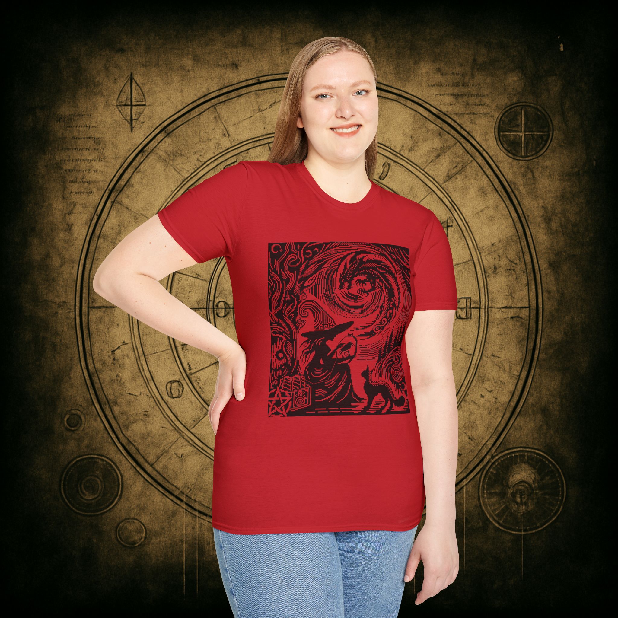 Woodcut Stitch Witch Unisex T-Shirt - Image 70