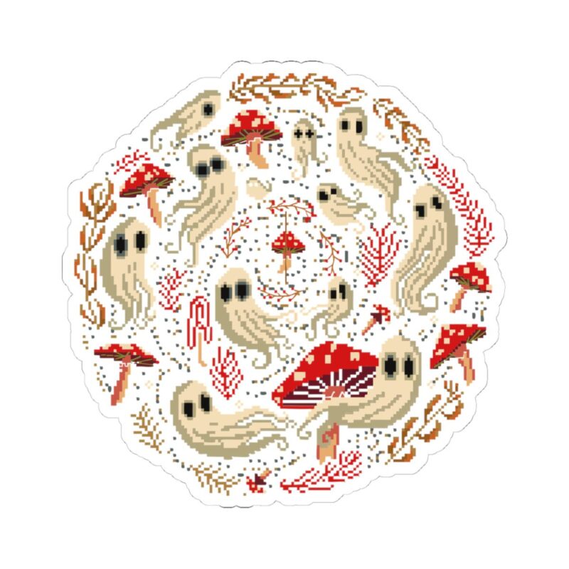 Spiral Mushrooms & Ghosts Kiss-Cut Sticker