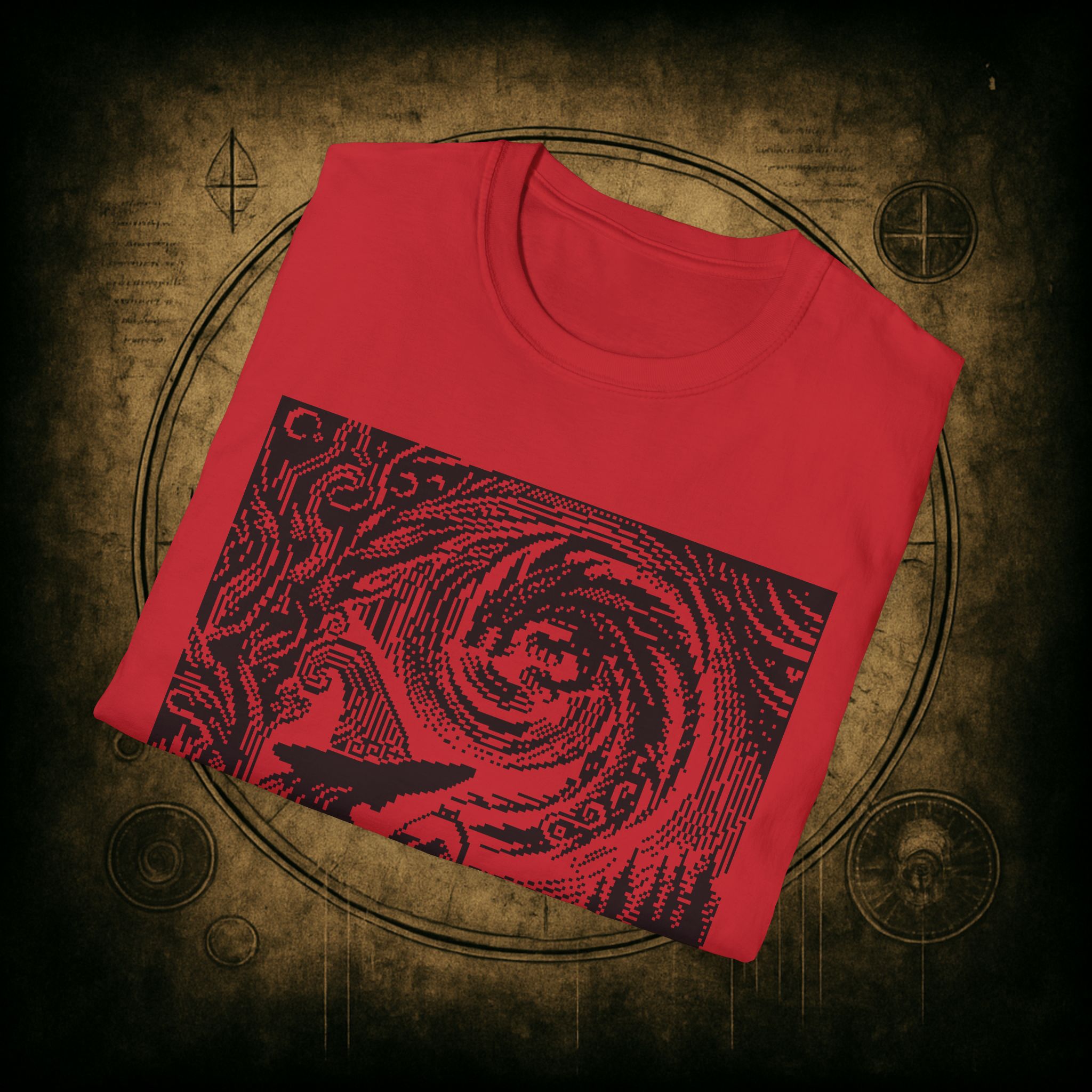 Woodcut Stitch Witch Unisex T-Shirt - Image 69