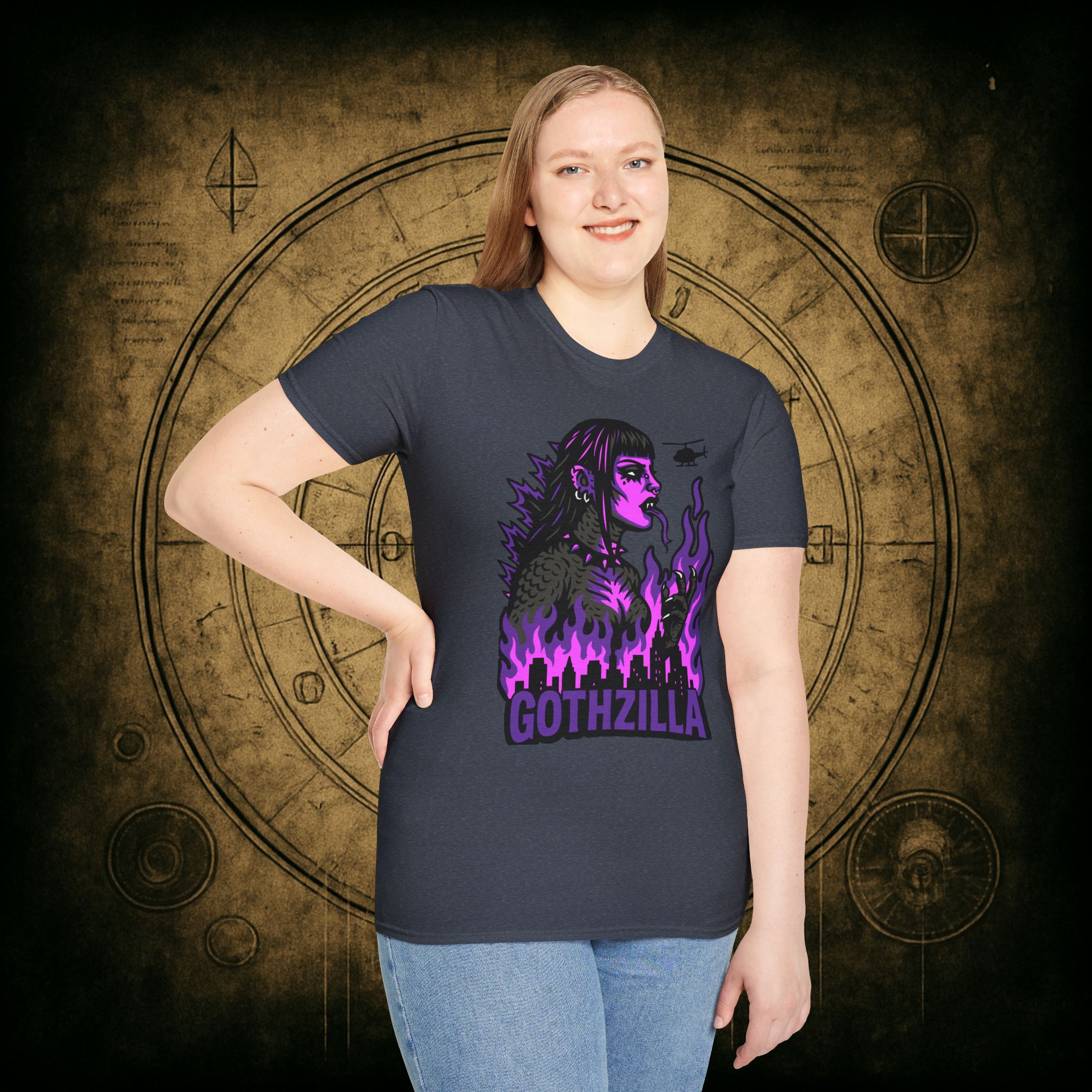 Gothzilla (Purple) Unisex T-Shirt - Image 60