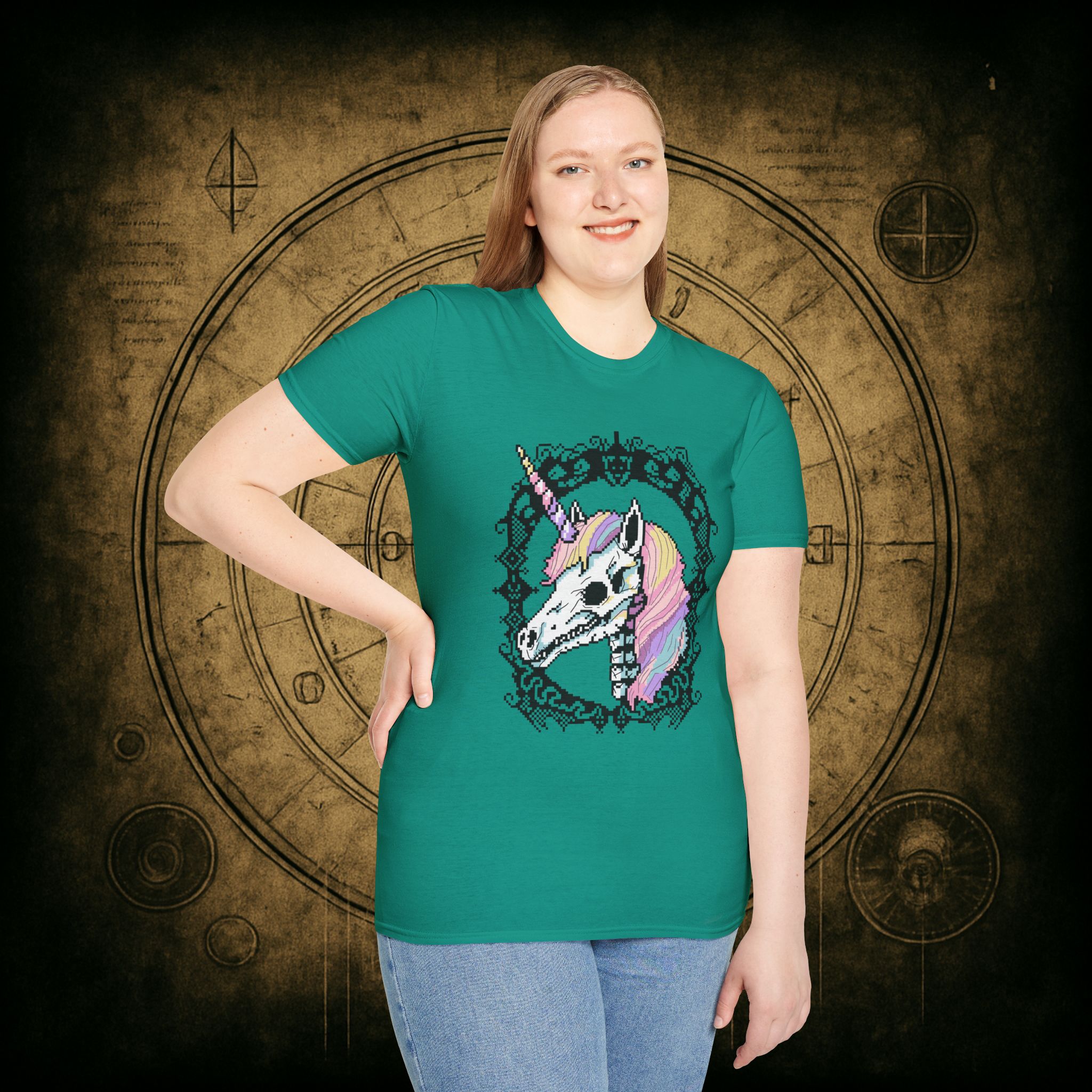 Pastel Goth Skeleton Unicorn Unisex T-shirt - Image 50