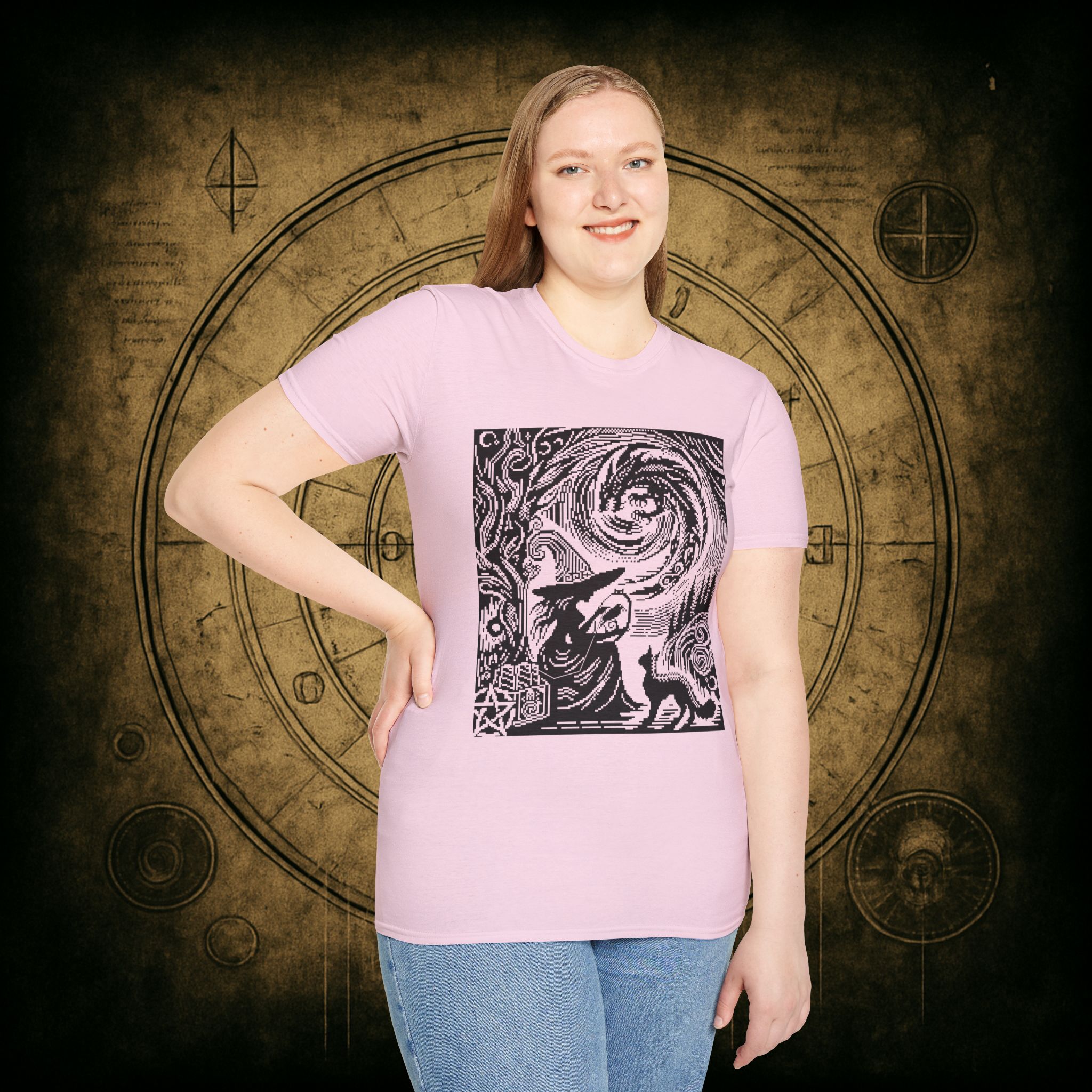 Woodcut Stitch Witch Unisex T-Shirt - Image 65