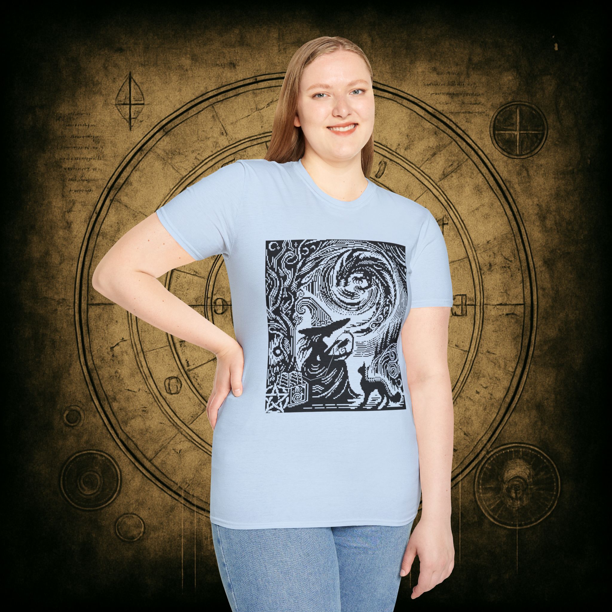 Woodcut Stitch Witch Unisex T-Shirt - Image 50