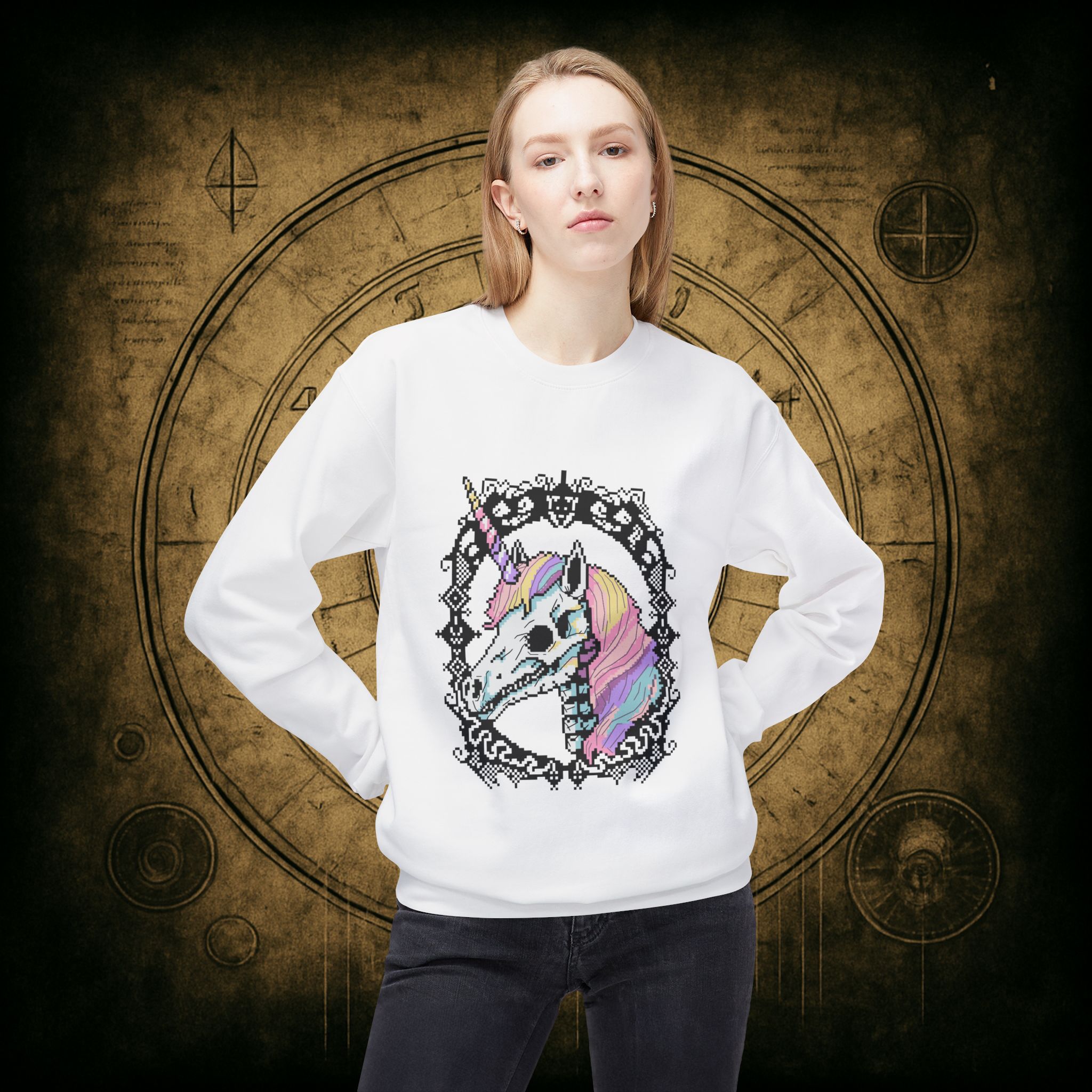 Pastel Goth Skeleton Unicorn Unisex Sweatshirt - Image 8