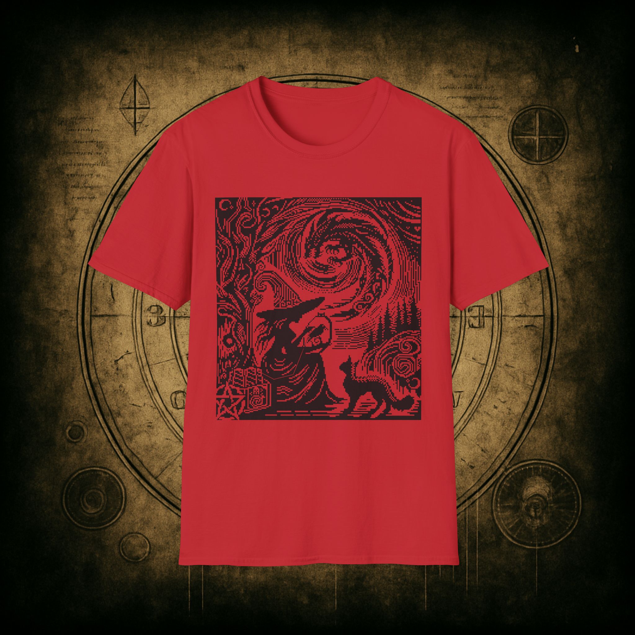 Woodcut Stitch Witch Unisex T-Shirt - Image 68