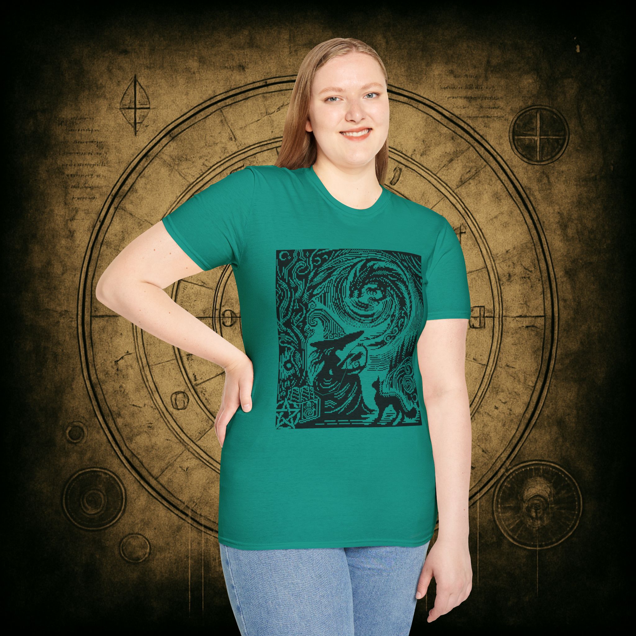 Woodcut Stitch Witch Unisex T-Shirt - Image 45