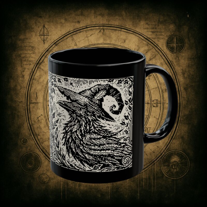 Woodcut Raven Ceramic Mug