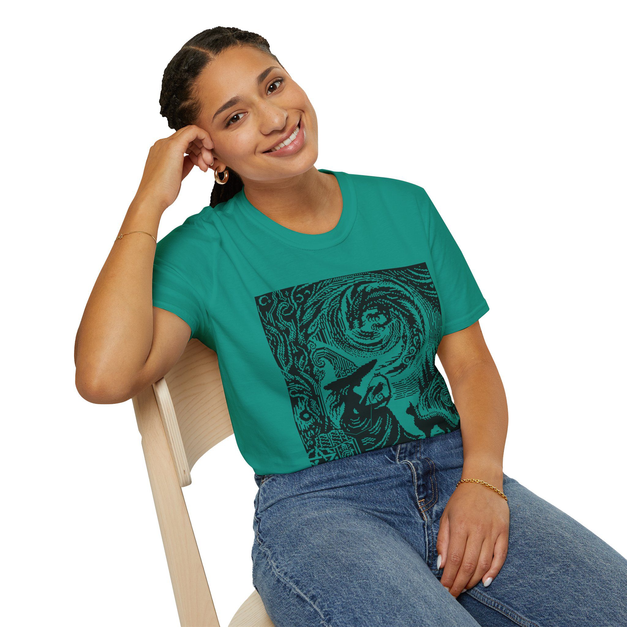 Woodcut Stitch Witch Unisex T-Shirt - Image 46
