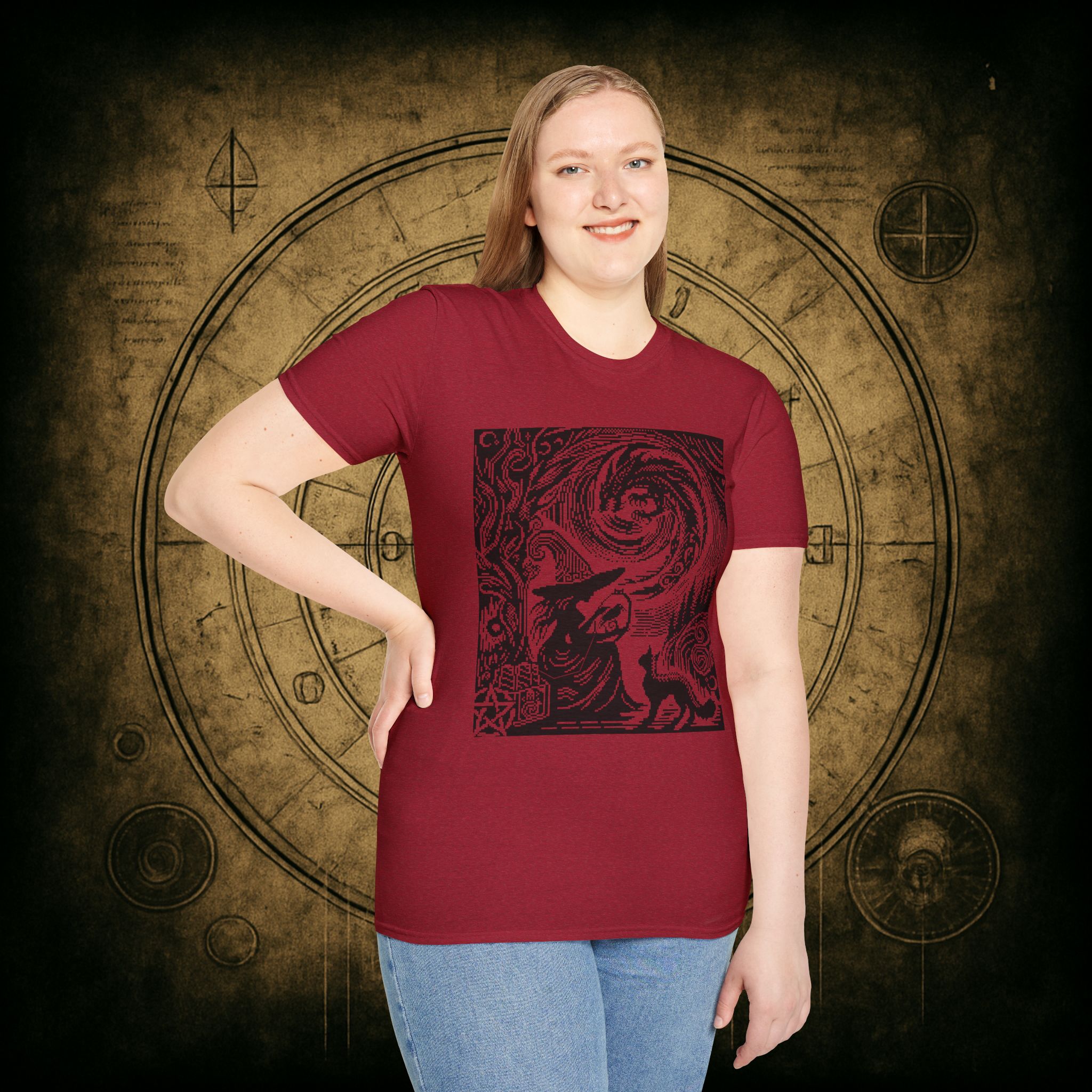 Woodcut Stitch Witch Unisex T-Shirt - Image 75