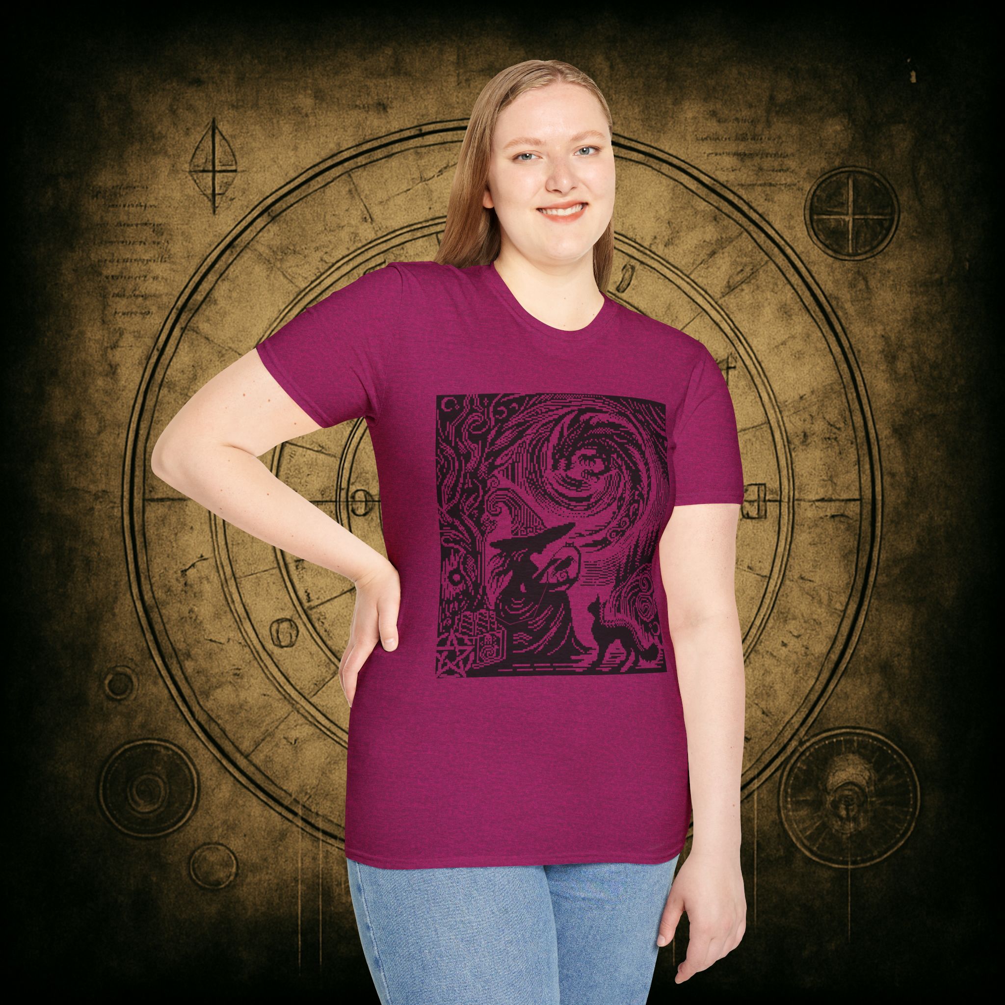 Woodcut Stitch Witch Unisex T-Shirt - Image 40