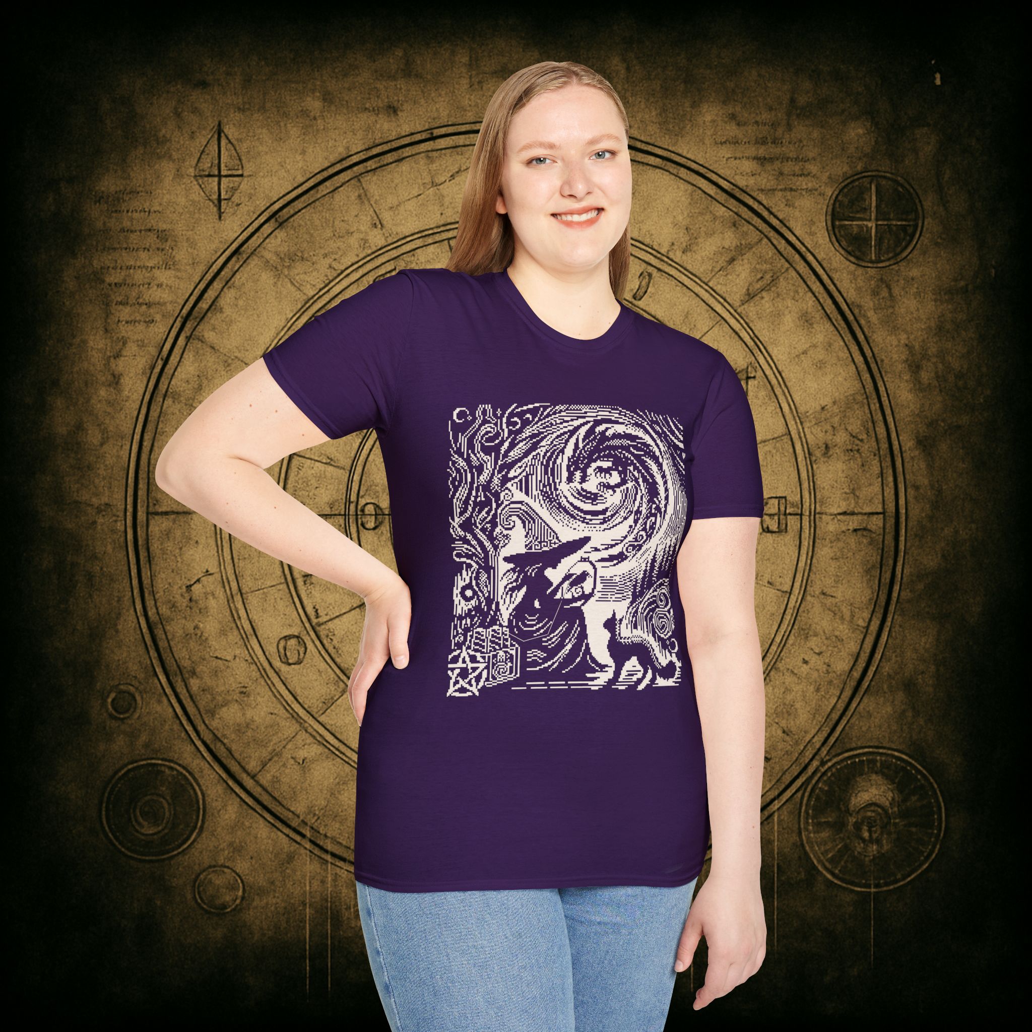 Woodcut Stitch Witch Unisex T-Shirt - Image 60