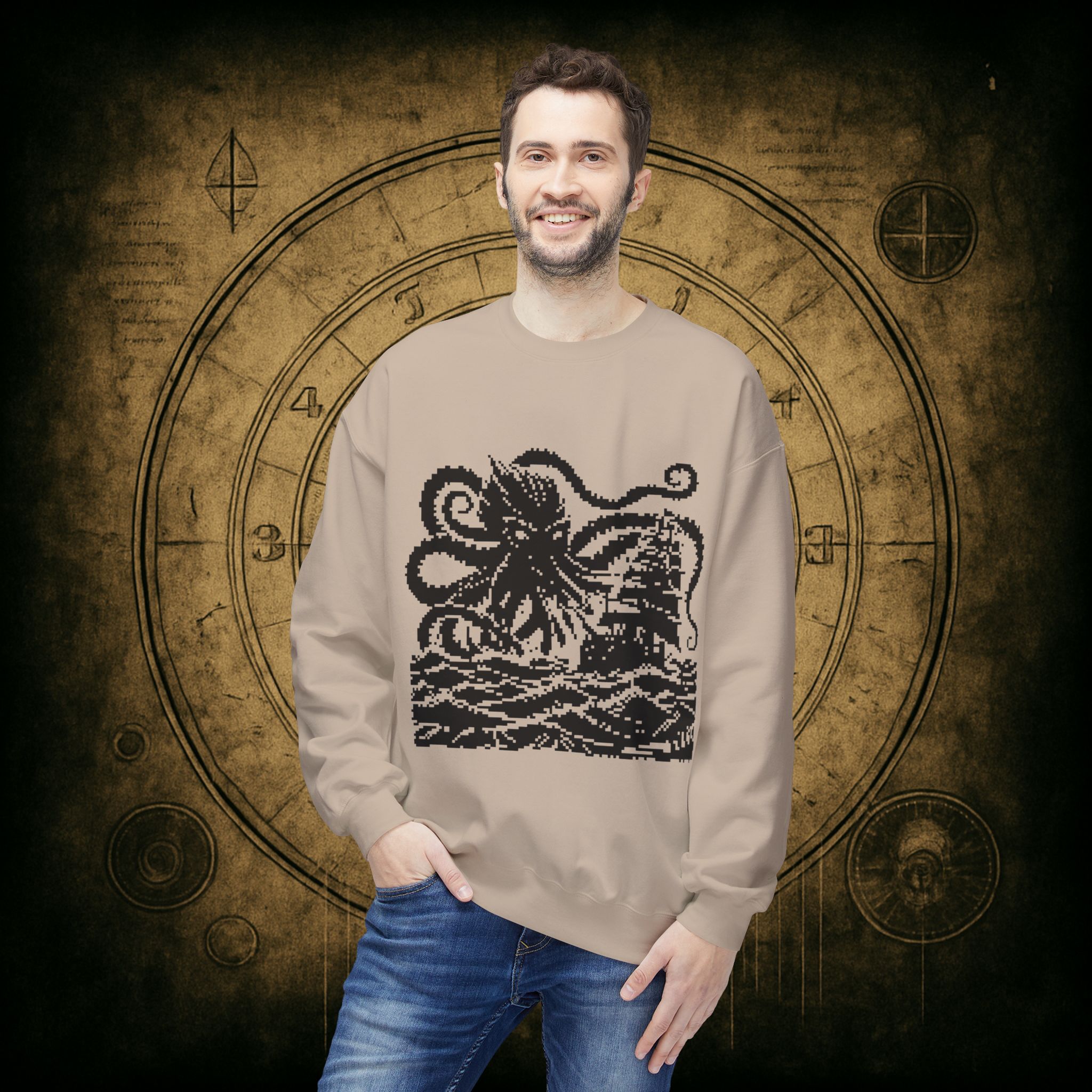 Woodcut Kraken Unisex Sweatshirt - Image 3