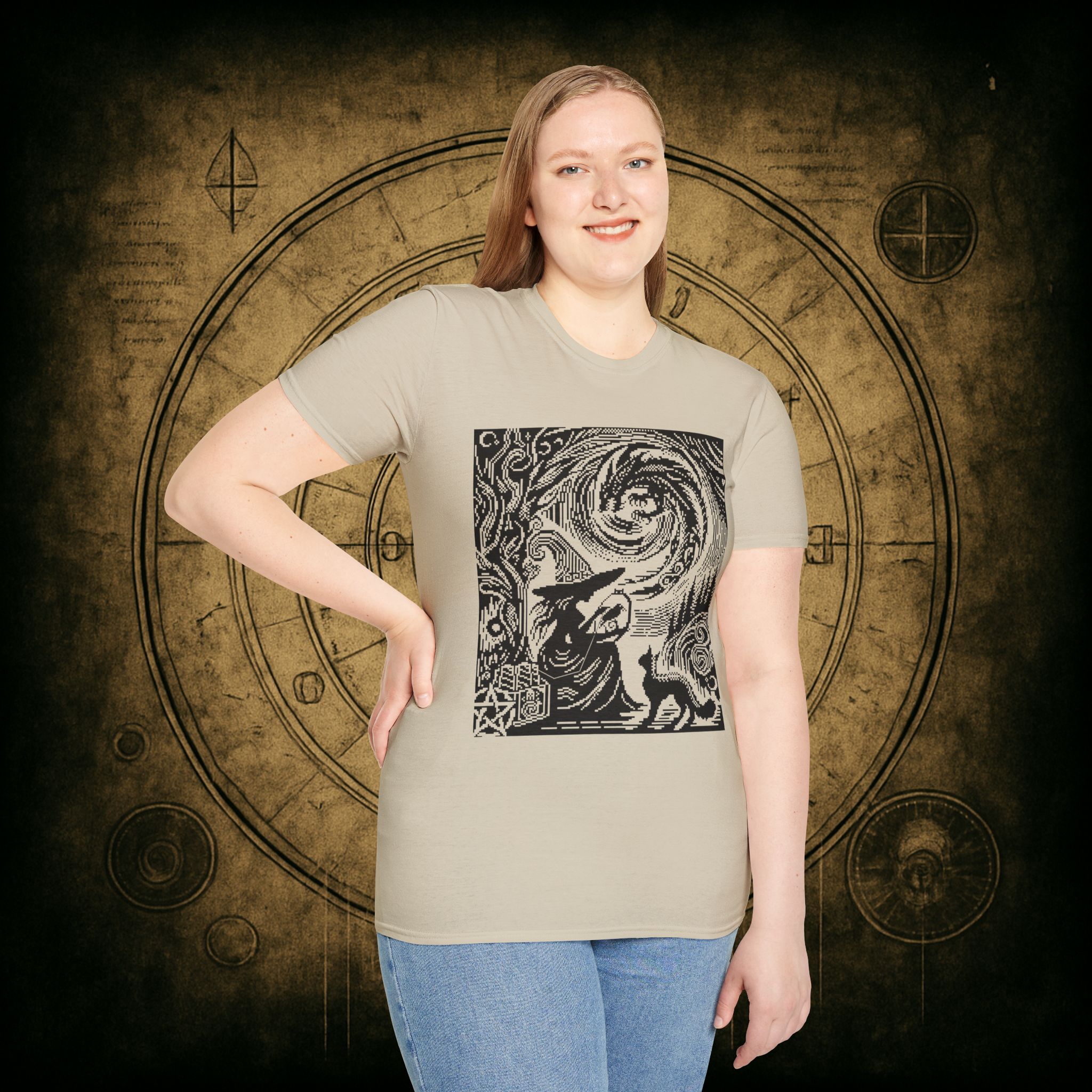 Woodcut Stitch Witch Unisex T-Shirt - Image 3