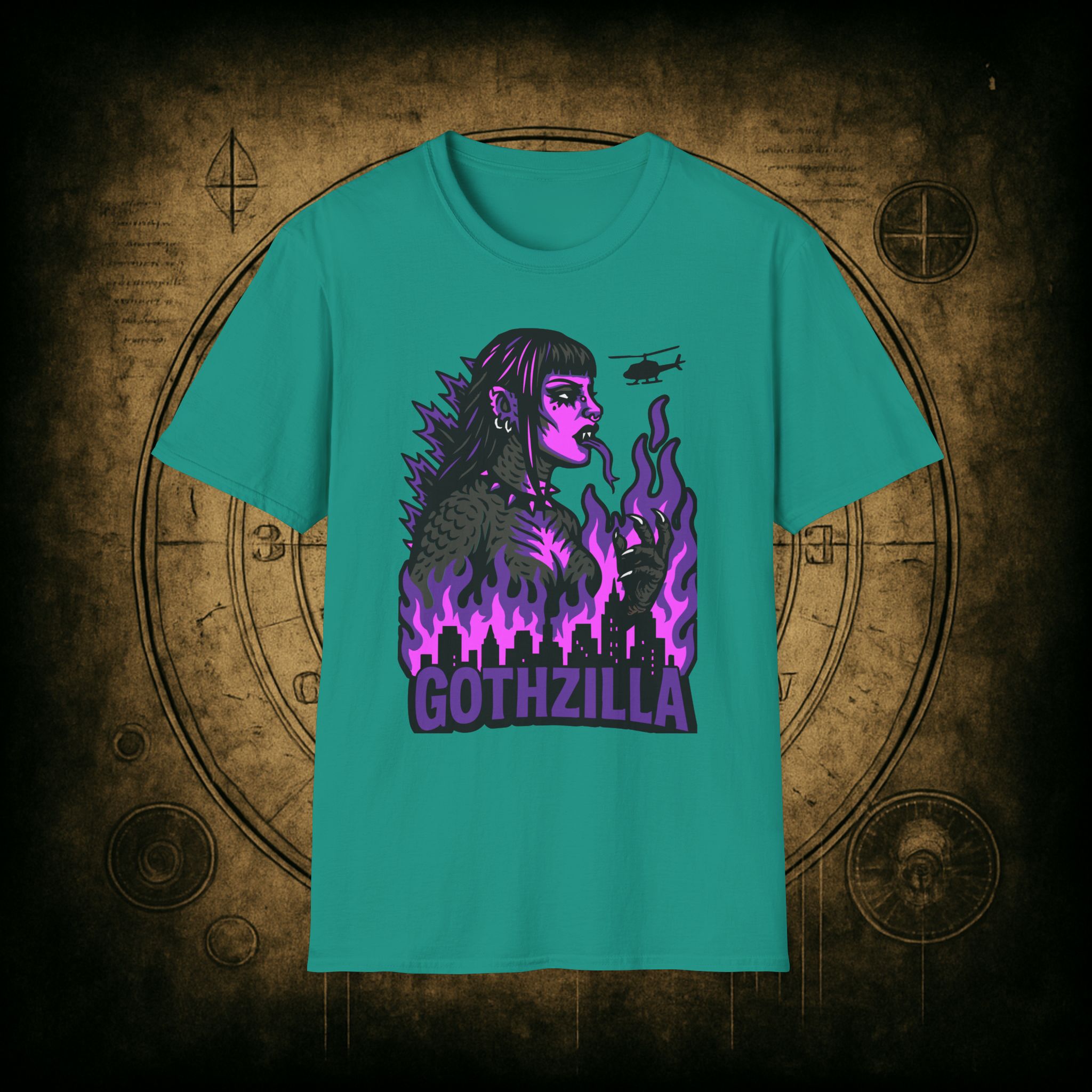 Gothzilla (Purple) Unisex T-Shirt - Image 48