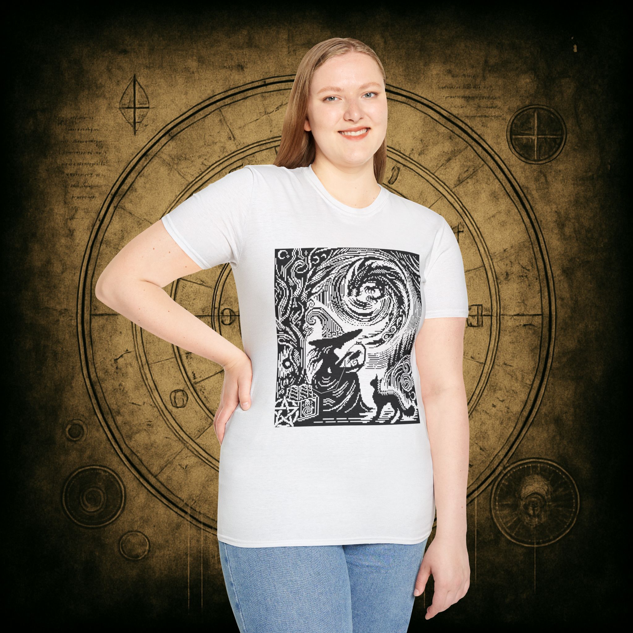 Woodcut Stitch Witch Unisex T-Shirt - Image 19