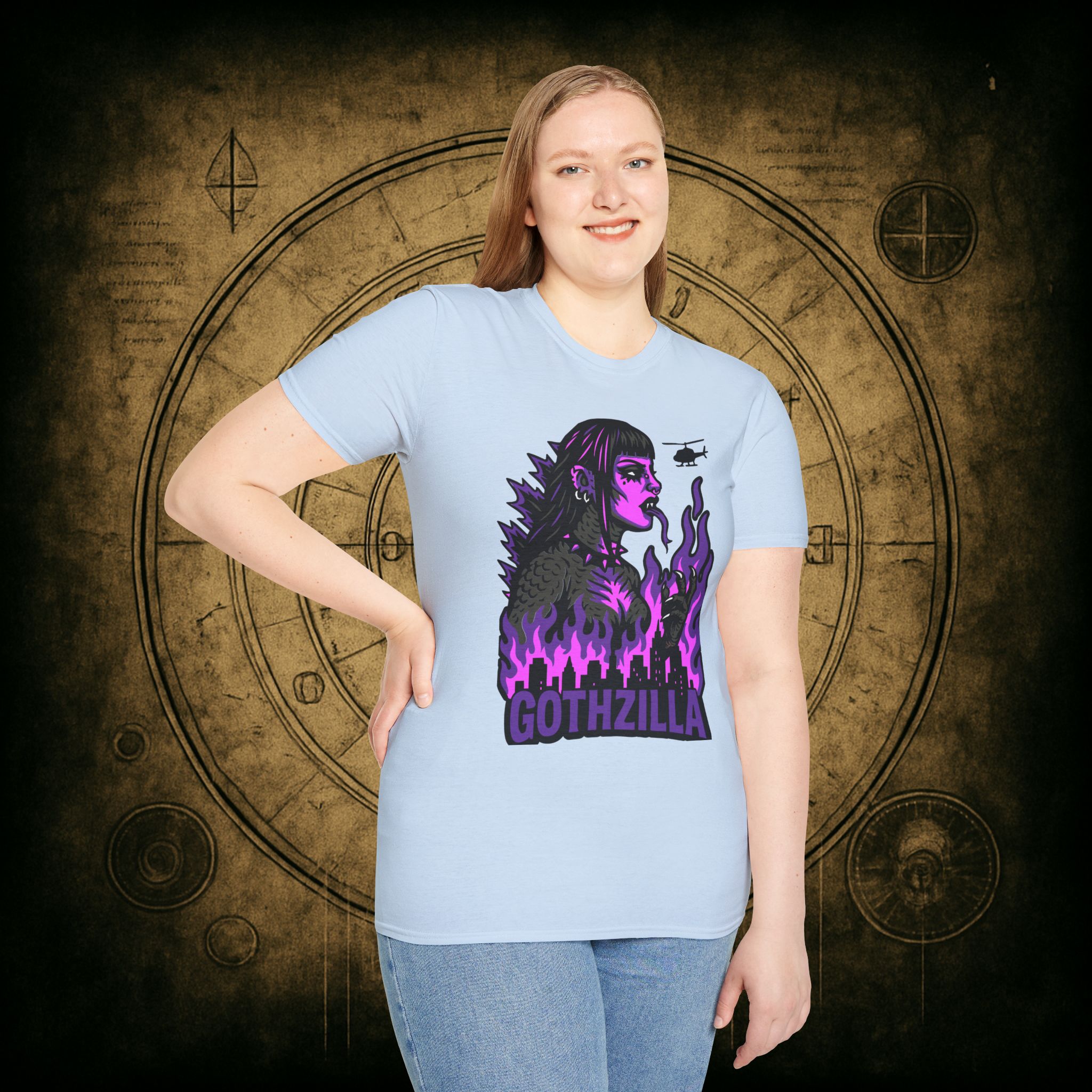 Gothzilla (Purple) Unisex T-Shirt - Image 55