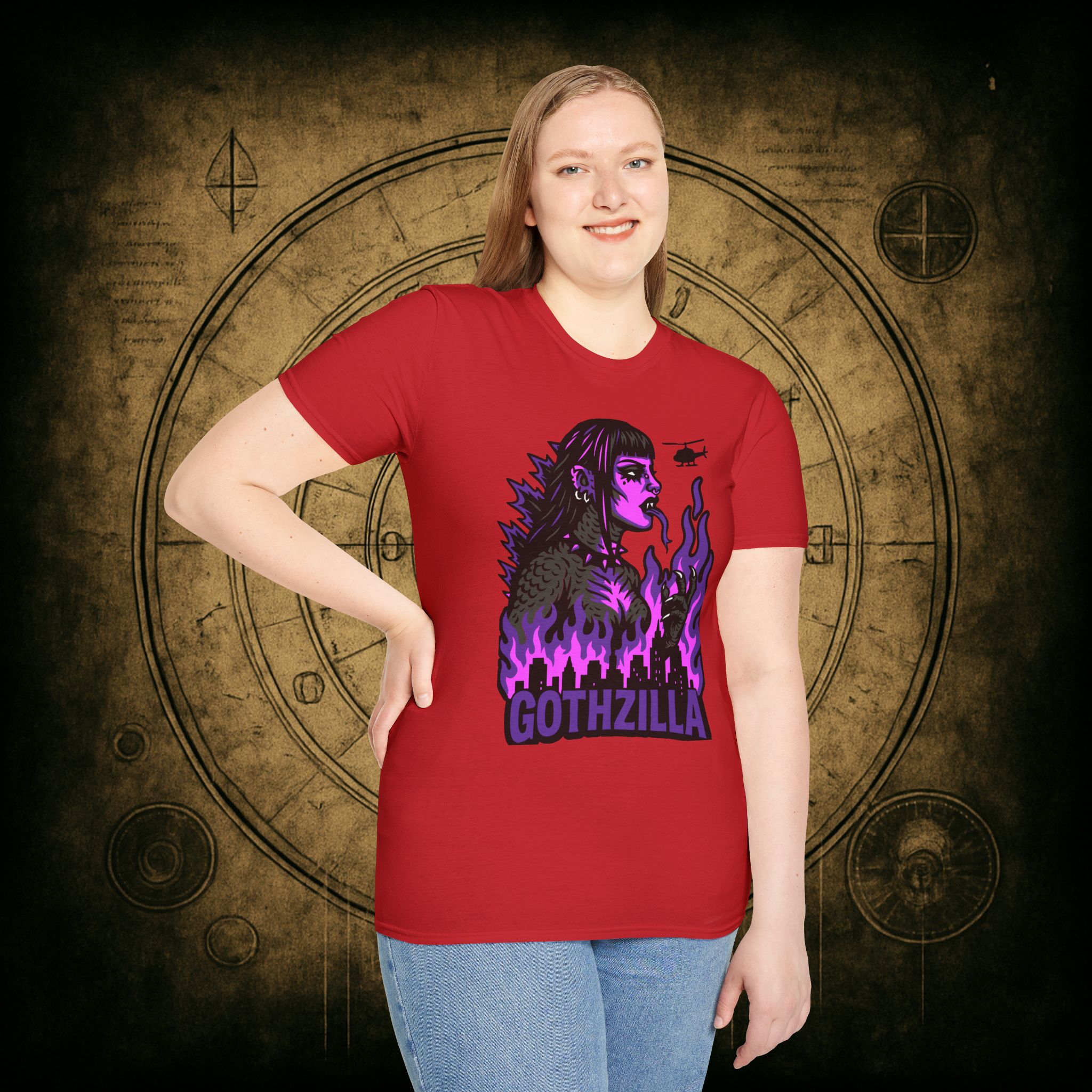 Gothzilla (Purple) Unisex T-Shirt - Image 70