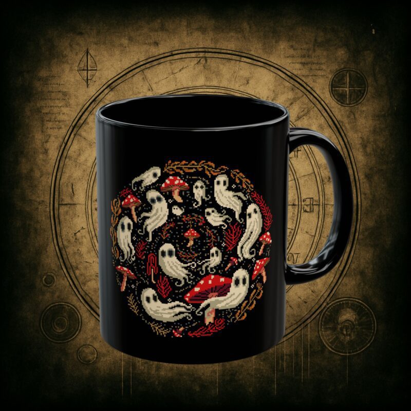 Spiral Mushrooms & Ghosts Ceramic Mug