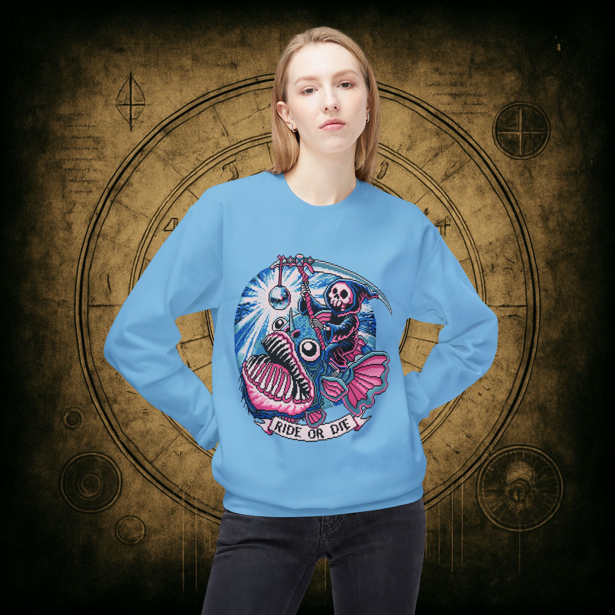 Ride or Die Angler Fish Unisex Sweatshirt - Image 2