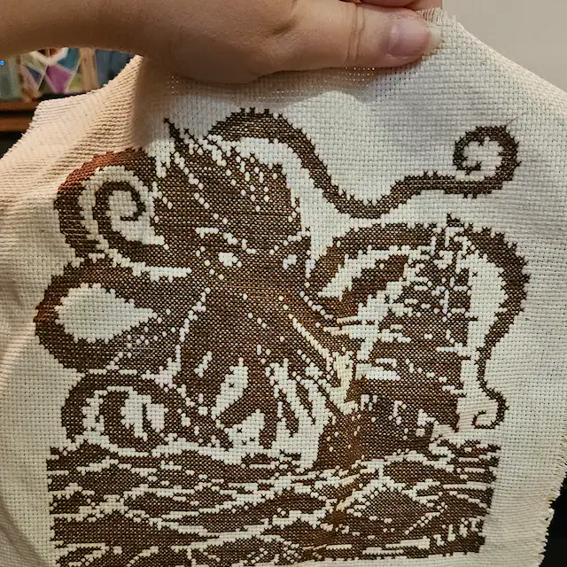 Woodcut Kraken Cross Stitch Pattern