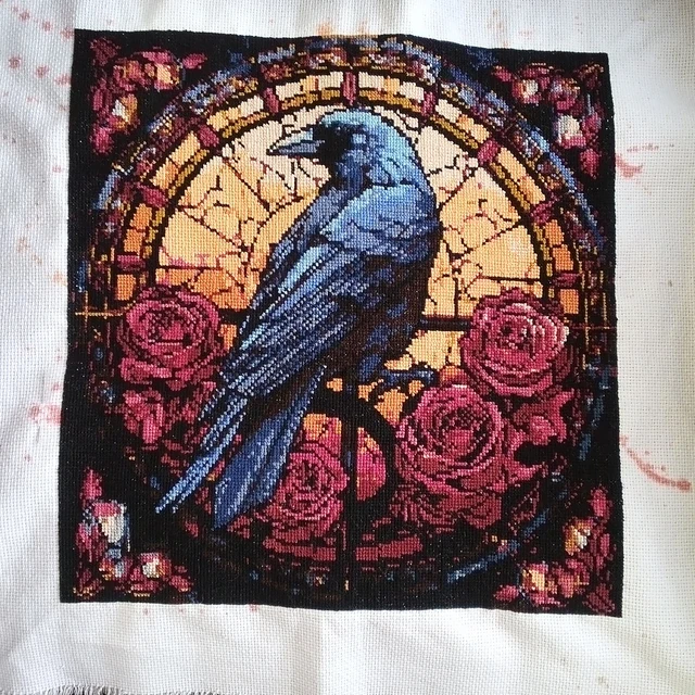 Stained Glass Raven and Roses