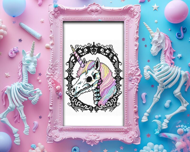 Pastel Goth Skeleton Unicorn Cross Stitch Pattern - Image 6