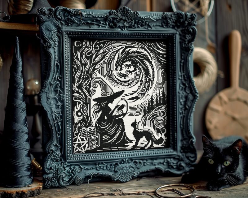 Woodcut Stitch Witch Cross Stitch Pattern - Image 5