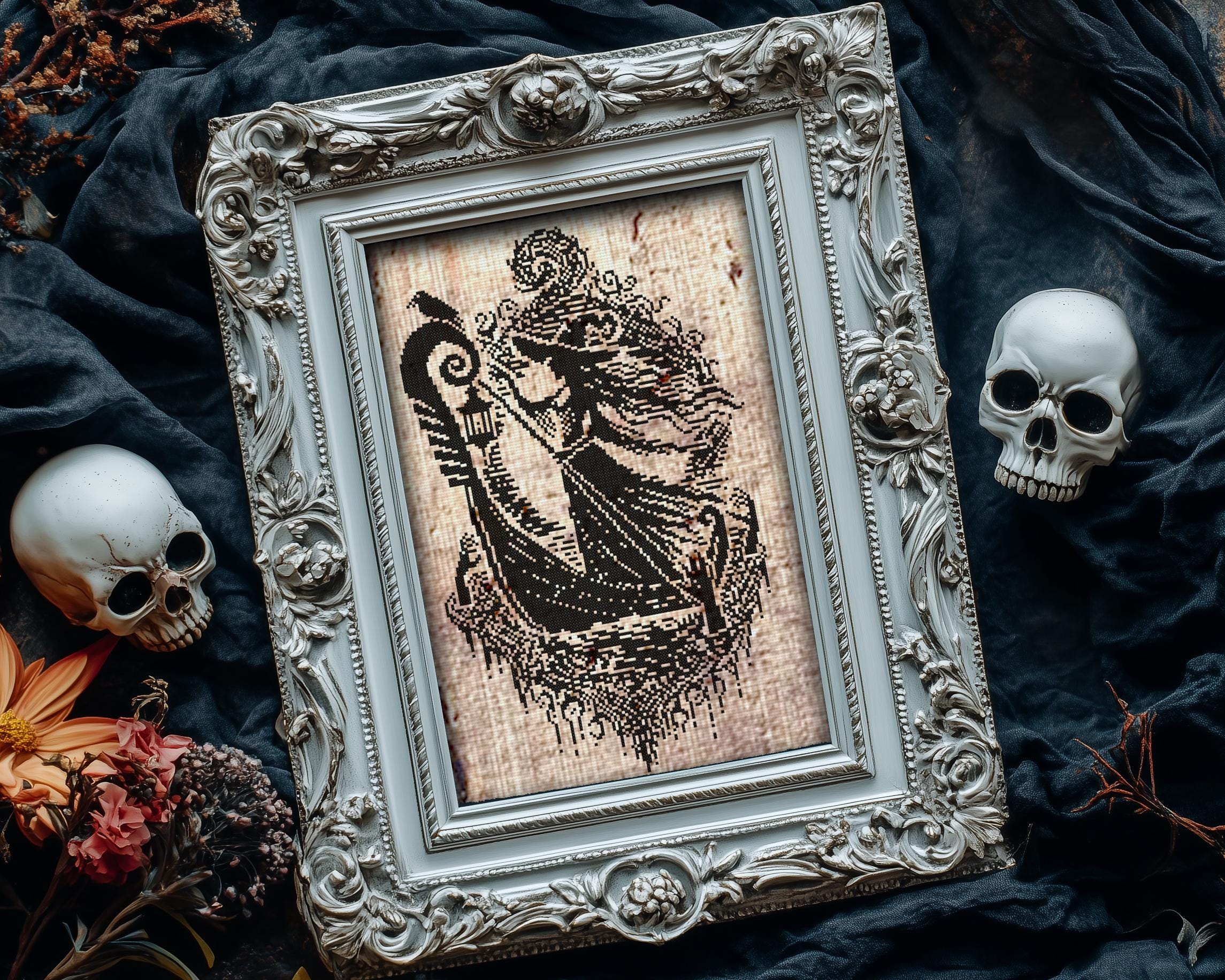 Woodcut Psychopomp Witch Cross Stitch Pattern - Image 7