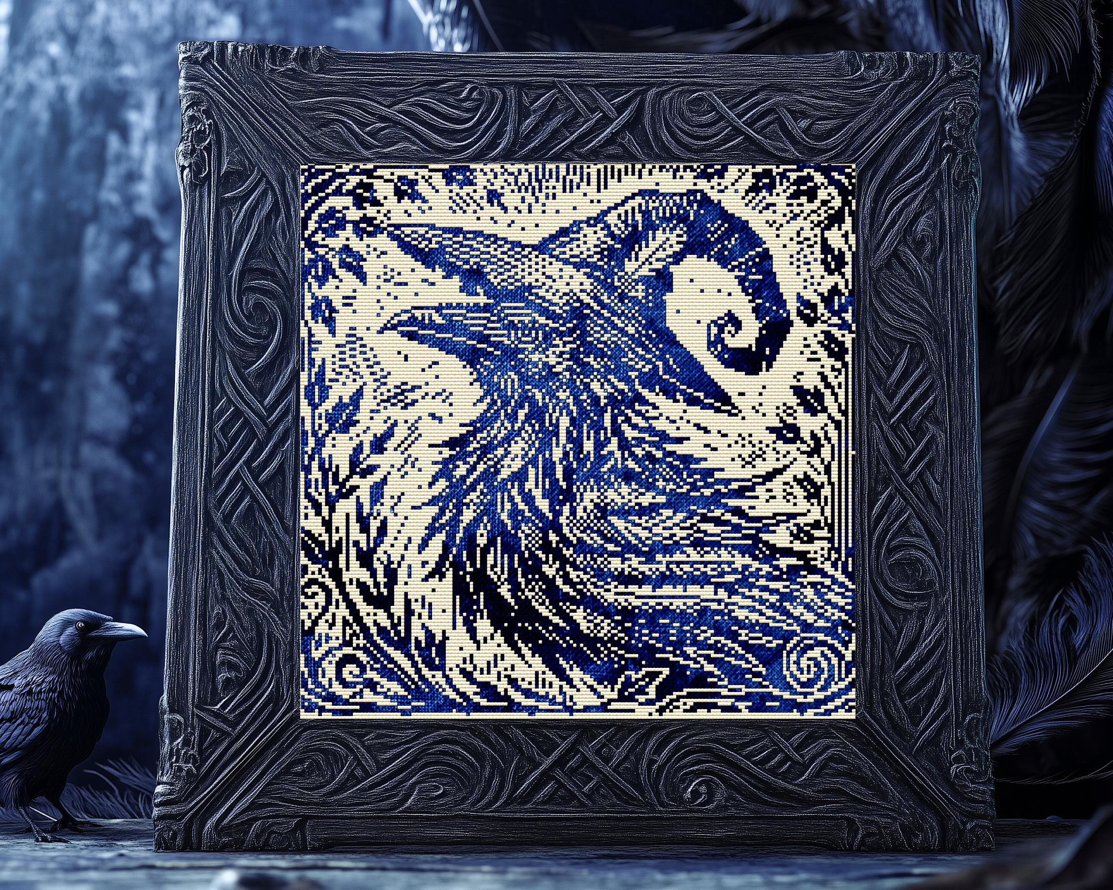 Woodcut Raven Witch Cross Stitch Pattern - Image 7