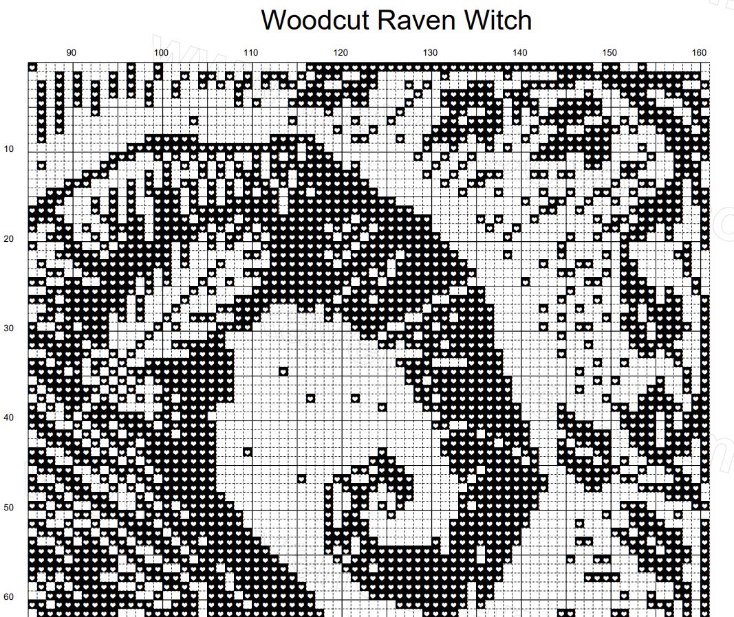 Woodcut Raven Witch Cross Stitch Pattern - Image 4