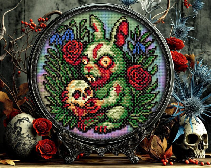 Zombie Easter Bunny Cross Stitch Pattern