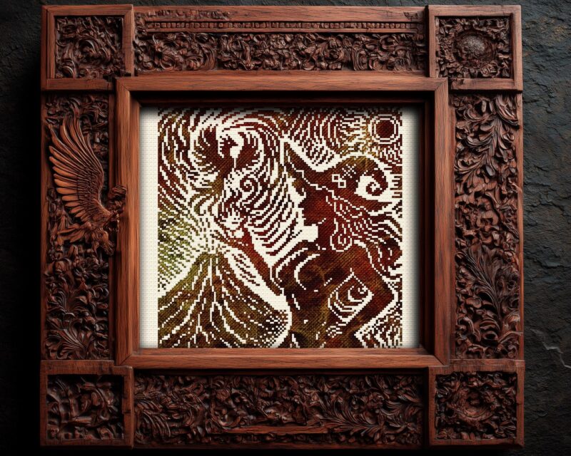 Woodcut Pyromancer Witch Cross Stitch Pattern - Image 3