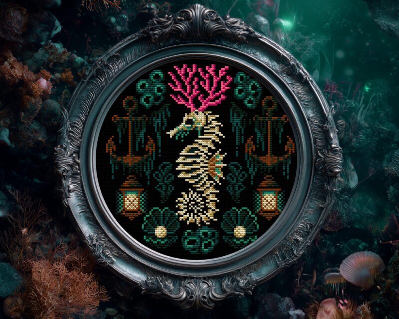 Coral Seahorse Cross Stitch Pattern