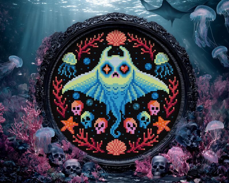 Pastel Goth Manta Ray Cross Stitch Pattern
