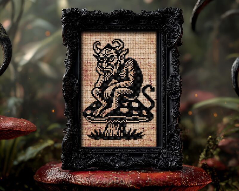 Devil on Mushroom Cross Stitch Pattern