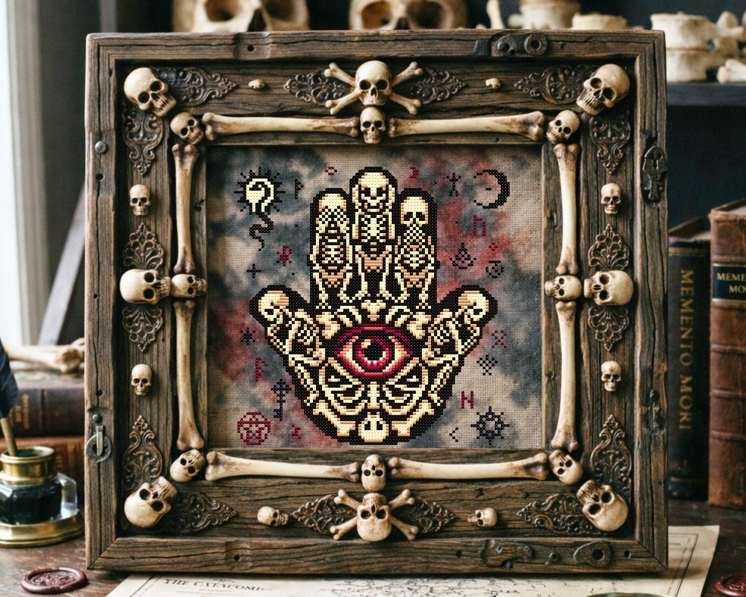See No Evil Eye Hamsa Hand Cross Stitch Pattern