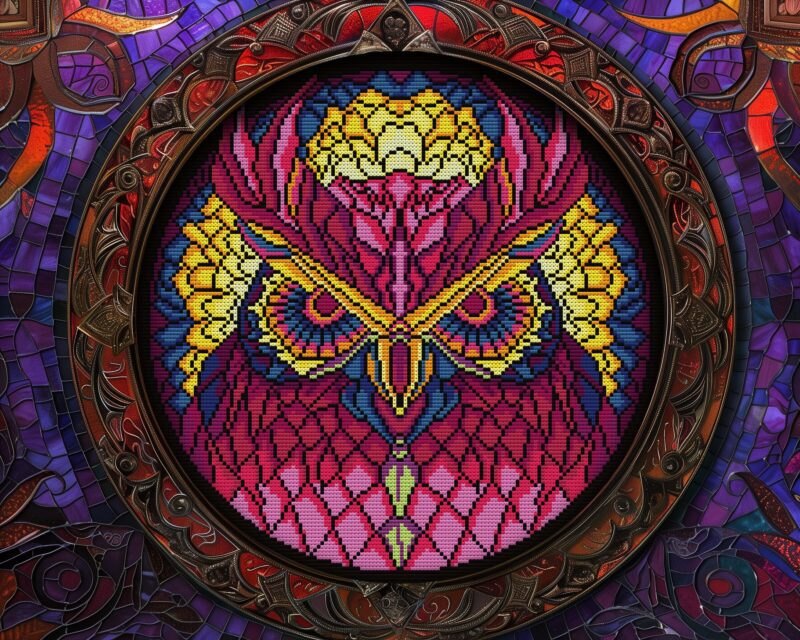 Majestic Owl Stained Glass Cross Stitch Pattern - Image 5